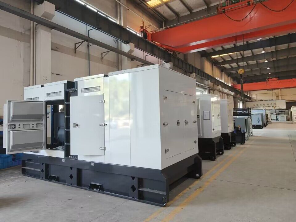Soundproof diesel generator sets in a production hall